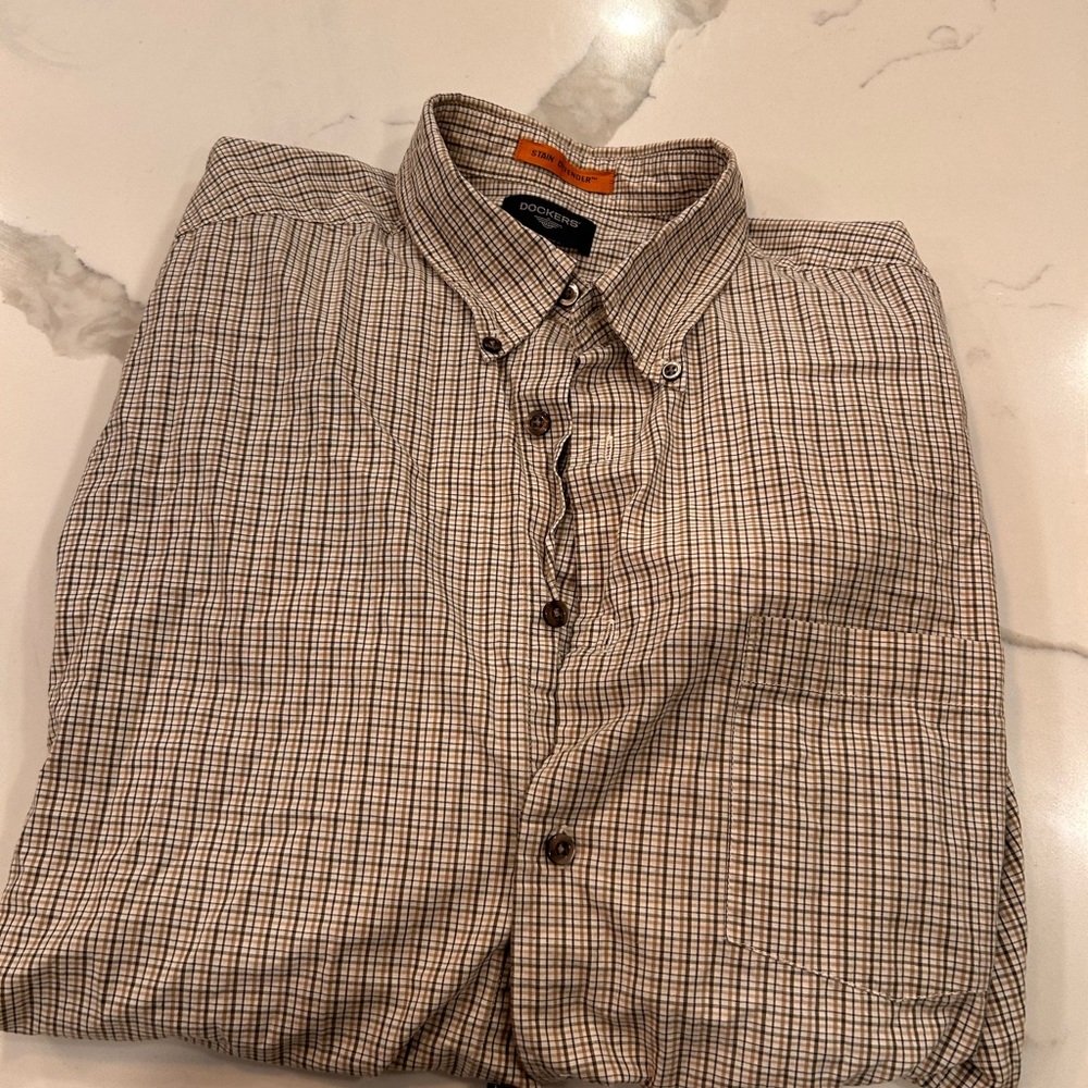 Dockers Brown and White Casual Button Down Shirt